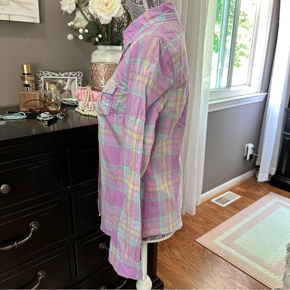 Aeropostale Signature Eighty-Seven Women’s Medium Plaid Button Down Shirt Purple - Picture 5 of 13